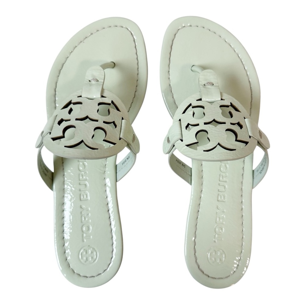 Tory Burch Miller Thong Sandals Patent Leather Meadow Mist Size 6.5